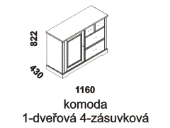 Komoda Country Inn 1-dveřová 4-zásuvková - rozměrový nákres. Vhodná do ložnice. Provedení: masivní borovice. Český výrobek. Vysoká kvalita. 